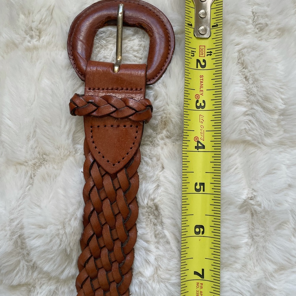 Genuine leather, braided belt. Saddle color. Worn once, like new.